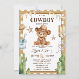 Convite Chá de Bebê do Ursinho Um Pequeno Cowboy Está a Ca