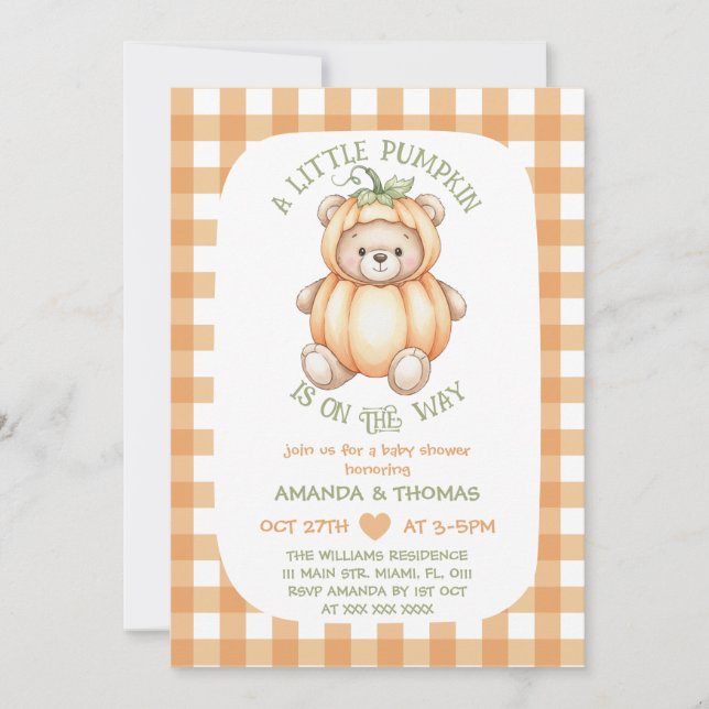 Convite Chá de Bebê do Urso Abóbora (Frente)