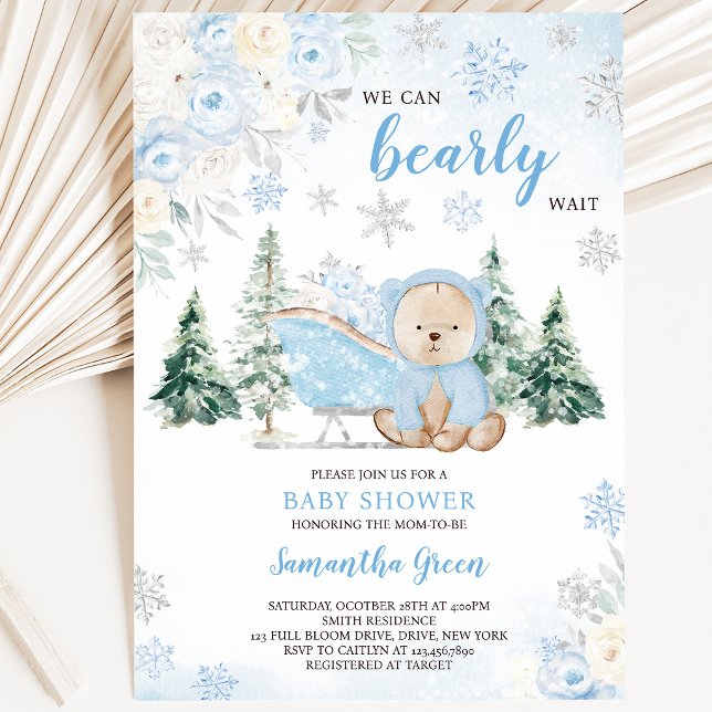 Convite Chá de Bebê do Urso Azul de Inverno (Criador carregado)