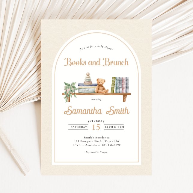 Convite Chá de Bebê do Urso de Livros e Brunch (Books and Brunch Baby Shower Invitation)