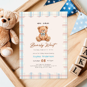 Convite Chá de Bebê do Urso de Pelúcia Xadrez Bearly Wait