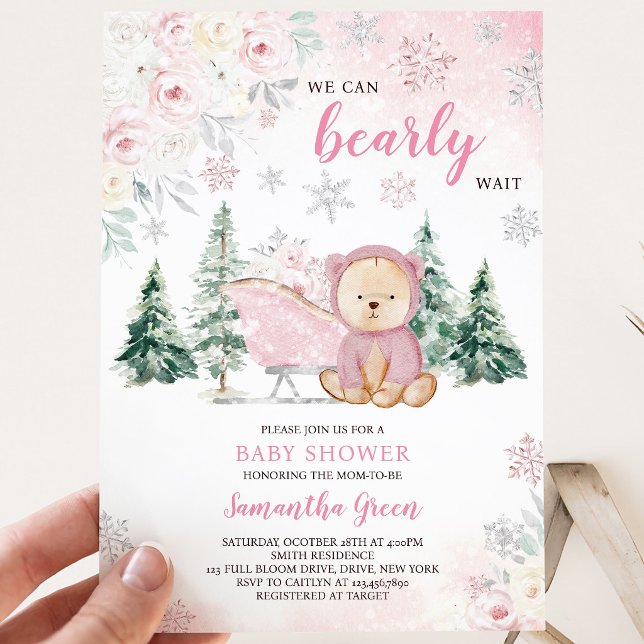 Convite Chá de Bebê do Urso Rosa (Criador carregado)