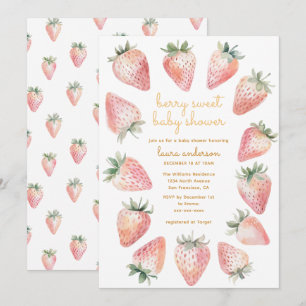 Convite Chá de Bebê Doce de Morango Aquarela Morangos