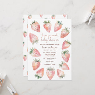 Convite Chá de Bebê Doce de Morango com Aquarela de Morang