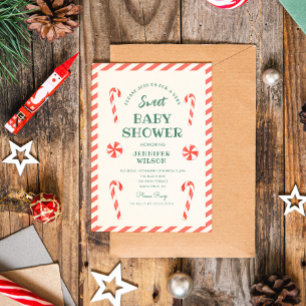 Convite Chá de Bebê Doce Doce de Natal com Bastão de Doce