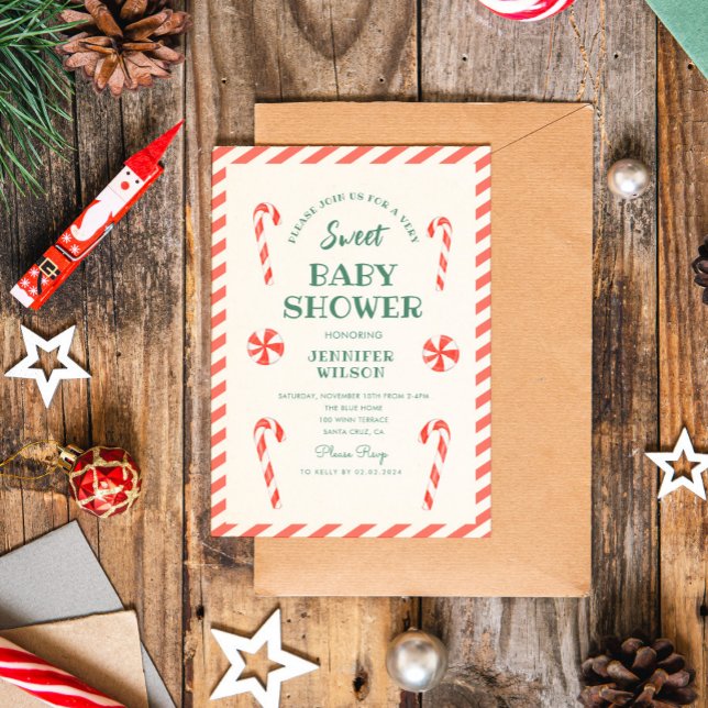 Convite Chá de Bebê Doce Doce de Natal com Bastão de Doce  (Criador carregado)