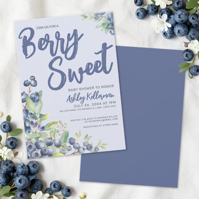 Convite Chá de Bebê Doce Mirtilo (Blueberry Berry Sweet Baby Shower Invitation )