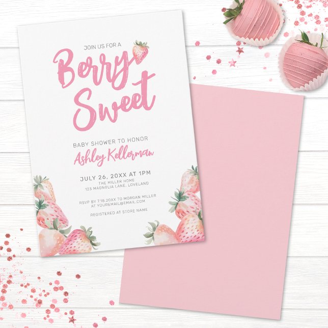 Convite Chá de Bebê Doce Morango Berry (Strawberry Berry Sweet Baby Shower Invitation)