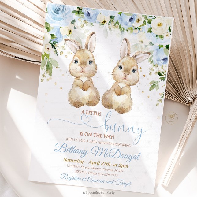 Convite Chá de bebê dos gêmeos coelho (Bunny twins baby shower ,bunny baby shower invitation,baby shower bunny,some bunny invite, easter sp)