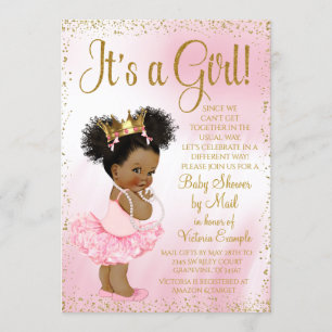 Convite Chá de Bebê Drive By Rosa Dourado Afros Tutu Princ