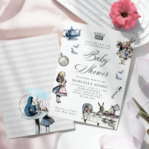 Convite Chá de Bebê Dusty Blue & Pink Alice no País das Ma