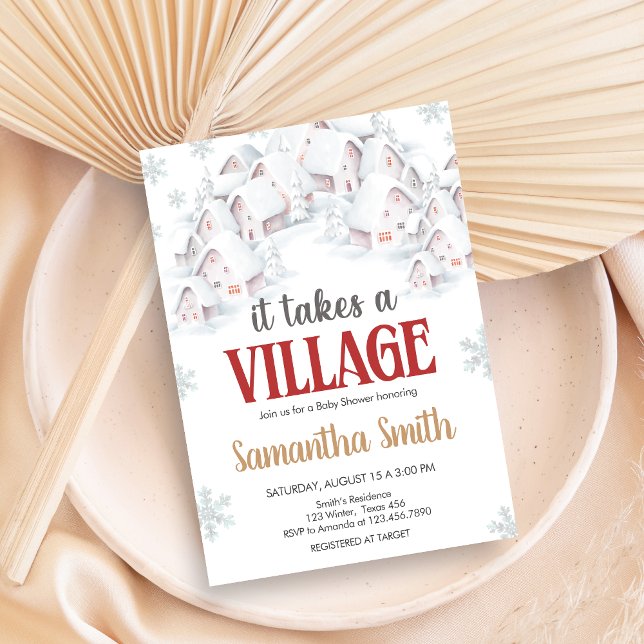 Convite Chá de Bebê 'É Preciso uma Aldeia' (It Takes a Village Winter Baby Shower Invitation)