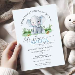 Convite Chá de Bebê Elefante Amendoim Doce Menino