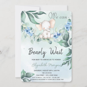 Convite Chá de Bebê Elefante Aquarela Rosas Azuis