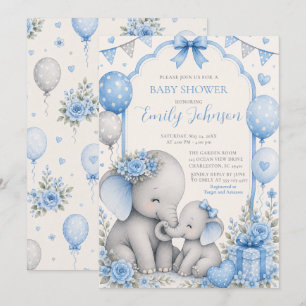 Convite Chá de Bebê Elefante Azul