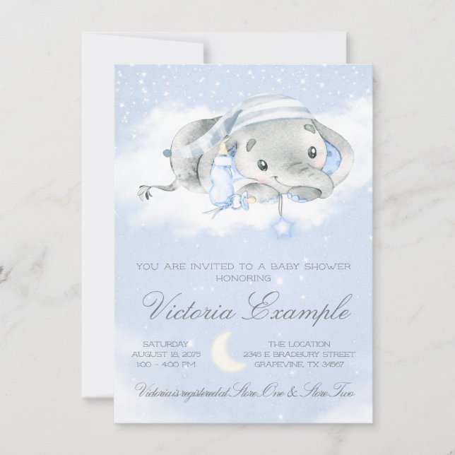Convite Chá de Bebê Elefante Bebê Menino (Frente)