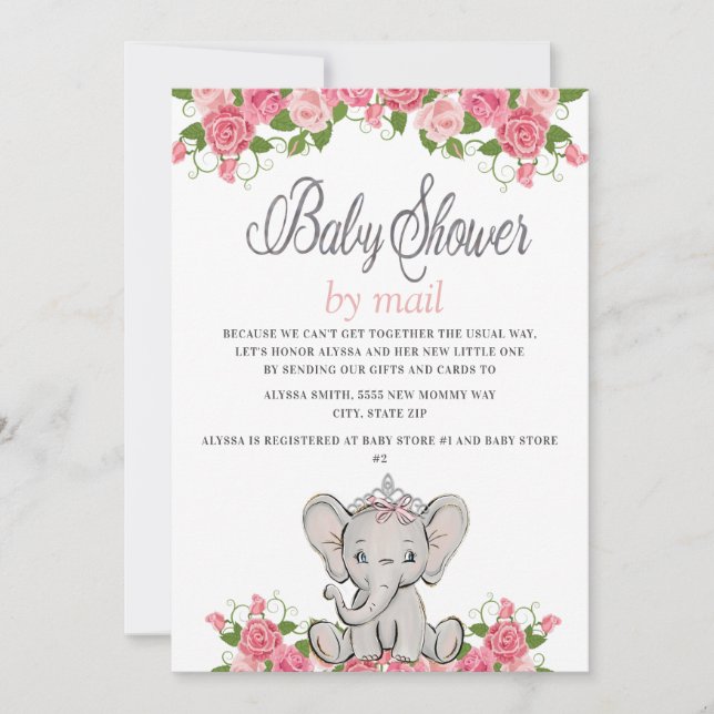 Convite Chá de Bebê Elefante Bebê por Correio (Frente)