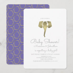 Convite Chá de Bebê Elefante Boho Foil Minimalista