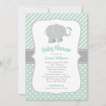 Chá de Bebê Elefante Cinza Moderno Menta