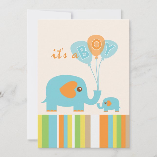Convite chá de bebê elefante colorido personalizável (Frente)