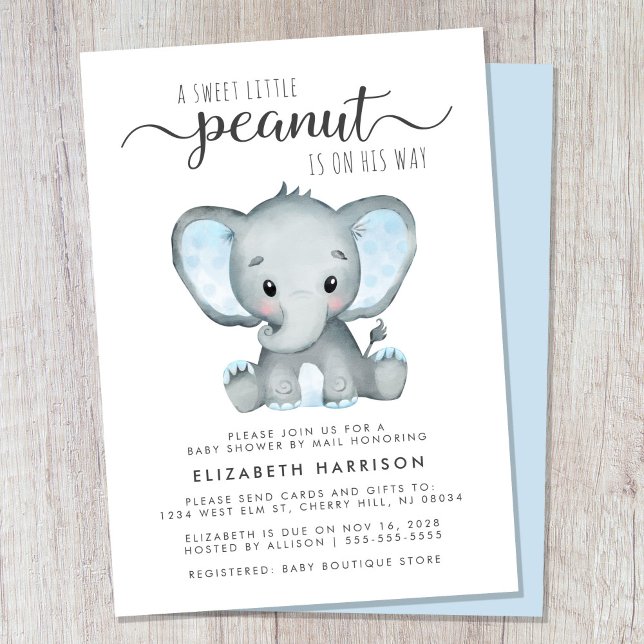 Convite Chá De Bebê Elefante Cujo Porte (Cute baby boy shower by mail invitation)