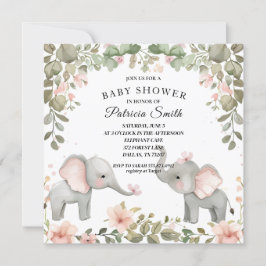 Convite Chá de Bebê Elefante Floral Aquarela Doce