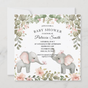 Convite Chá de Bebê Elefante Floral Aquarela Doce