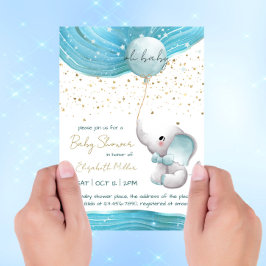 Convite Chá de Bebê Elefante Inspirador de Galáxia Azul