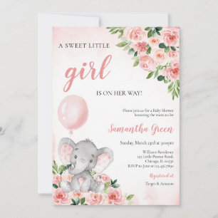 Convite Chá de Bebê Elefante Menina Rosa