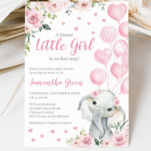 Convite Chá de Bebê Elefante Menina Rosa