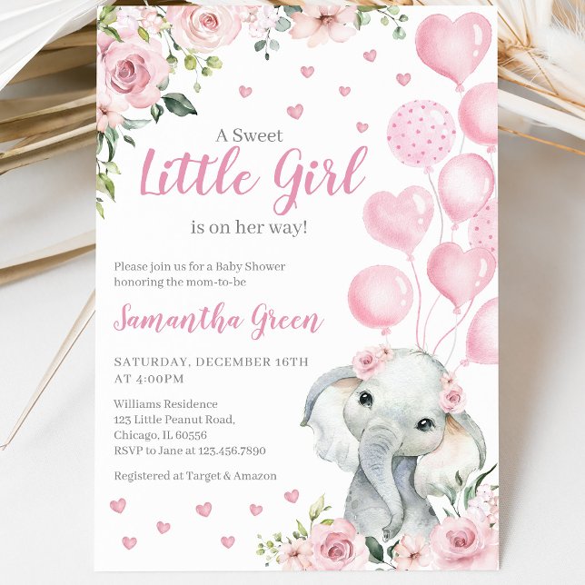 Convite Chá de Bebê Elefante Menina Rosa (Criador carregado)