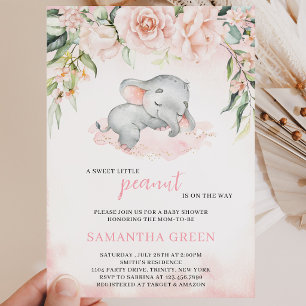 Convite Chá de Bebê Elefante Menina Rosa