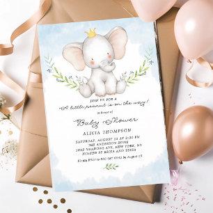 Convite Chá de Bebê Elefante Menino Aquarela