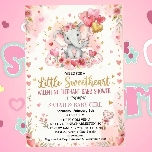Convite Chá de Bebê Elefante Pequeno Valentim Querido (Criador carregado)