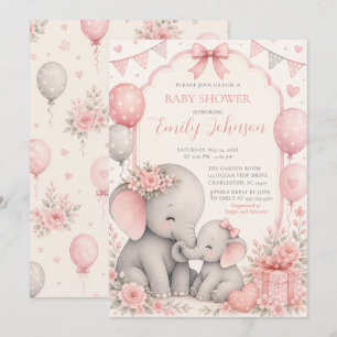Convite Chá de Bebê Elefante Rosa