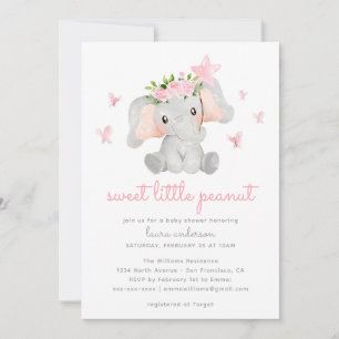 Convite Chá de Bebê Elefante Rosa Doce Amendoim