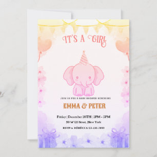 Convite Chá de Bebê Elefante Rosa Personalizado
