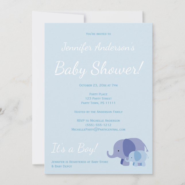 Convite Chá de Bebê Elefante Simples e Elegante (Frente)