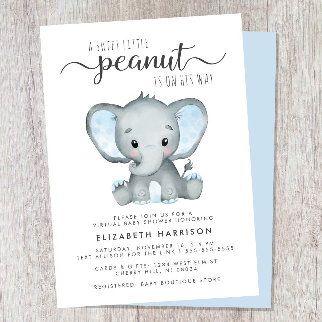 Convite Chá de Bebê Elefante Virtual (Cute baby boy virtual shower invitation)
