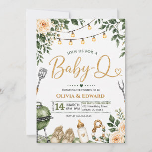 Convite Chá de Bebê Elegante BBQ em Aquarela
