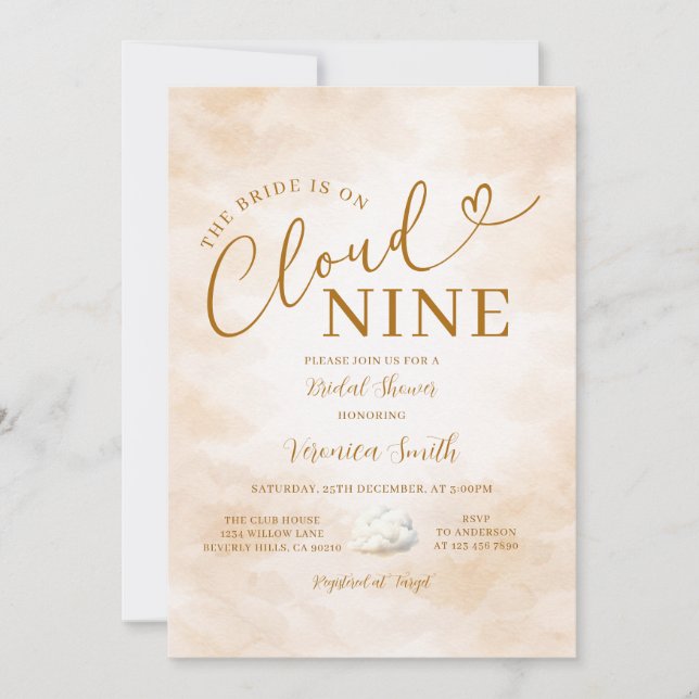 Convite Chá de Bebê Elegante Bege Romântico Nove Nuvens (Frente)