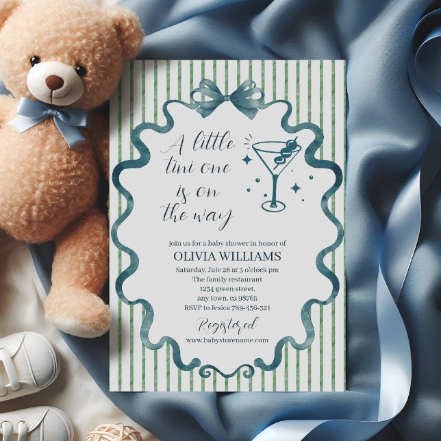 Convite Chá de Bebê Elegante Blue Martini Bow (Criador carregado)