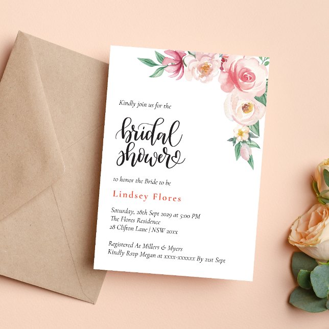 Convite Chá de Bebê Elegante Boho com Flores e Folhagens (Elegant boho floral greenery invitation adds a fresh, relaxed vibe to your shower)