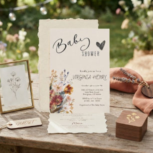 Convite Chá de Bebê Elegante Boho Flor Silvestre