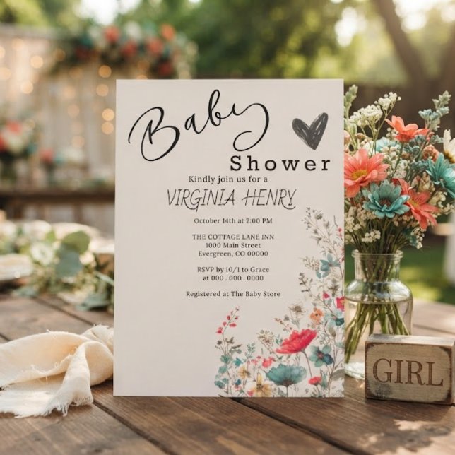 Convite Chá de Bebê Elegante Boho Flor Silvestre (Criador carregado)
