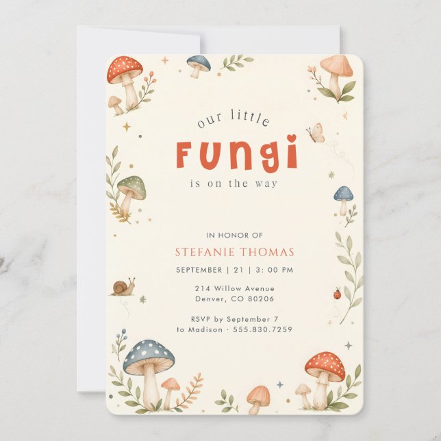 Convite Chá de Bebê Elegante Cogumelo Fungi (Frente)