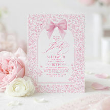 Chá de Bebê Elegante com Floral Toile e Laço Rosa