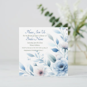 Convite Chá de Bebê Elegante com Flores Azuis