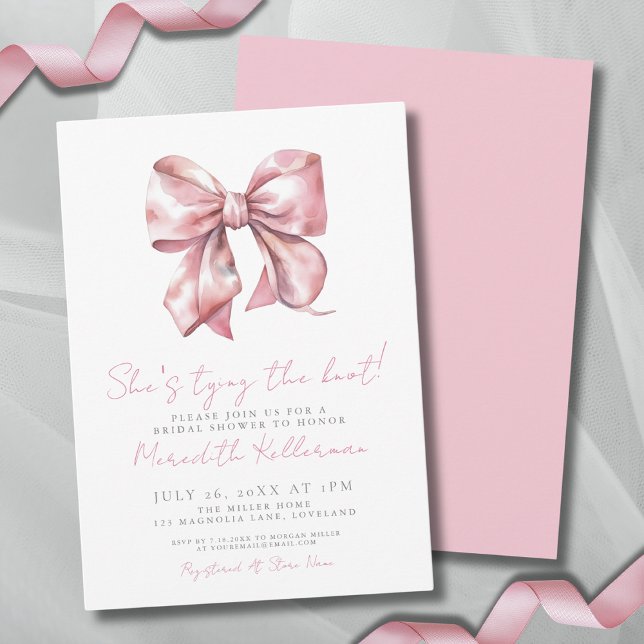 Convite Chá de Bebê Elegante com Laço Rosa (Watercolor Blush Pink Bow Bridal Shower Invitation)