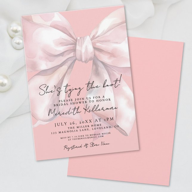 Convite Chá de Bebê Elegante com Laço Rosa (Elegant Pink Bow Bridal Shower Invitation)